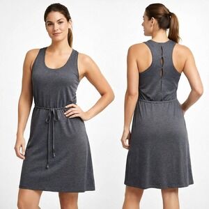 Lolë Gray Racerback Athleisure Dress S Tie Waist Cutout Back Eco Yoga UPF50+